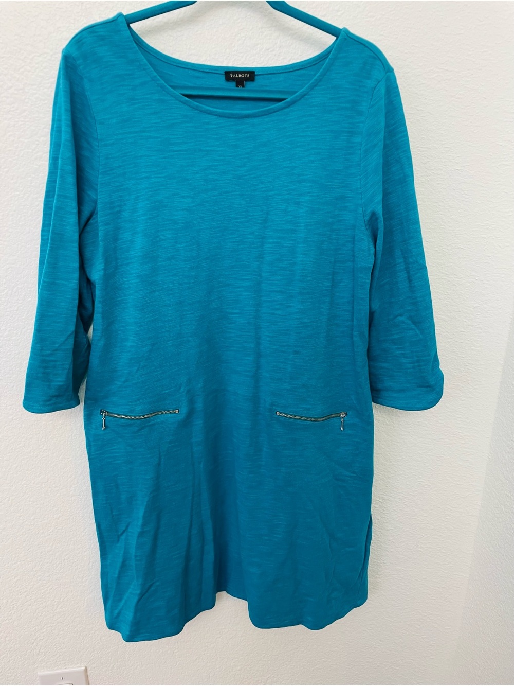 Talbots Teal Three-Quarter Sleeve Shift Dress